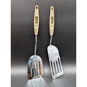 PAIR VTG Foley Slotted Spatula Chrome Plated Blade Cream Handle USA 13" Flipper